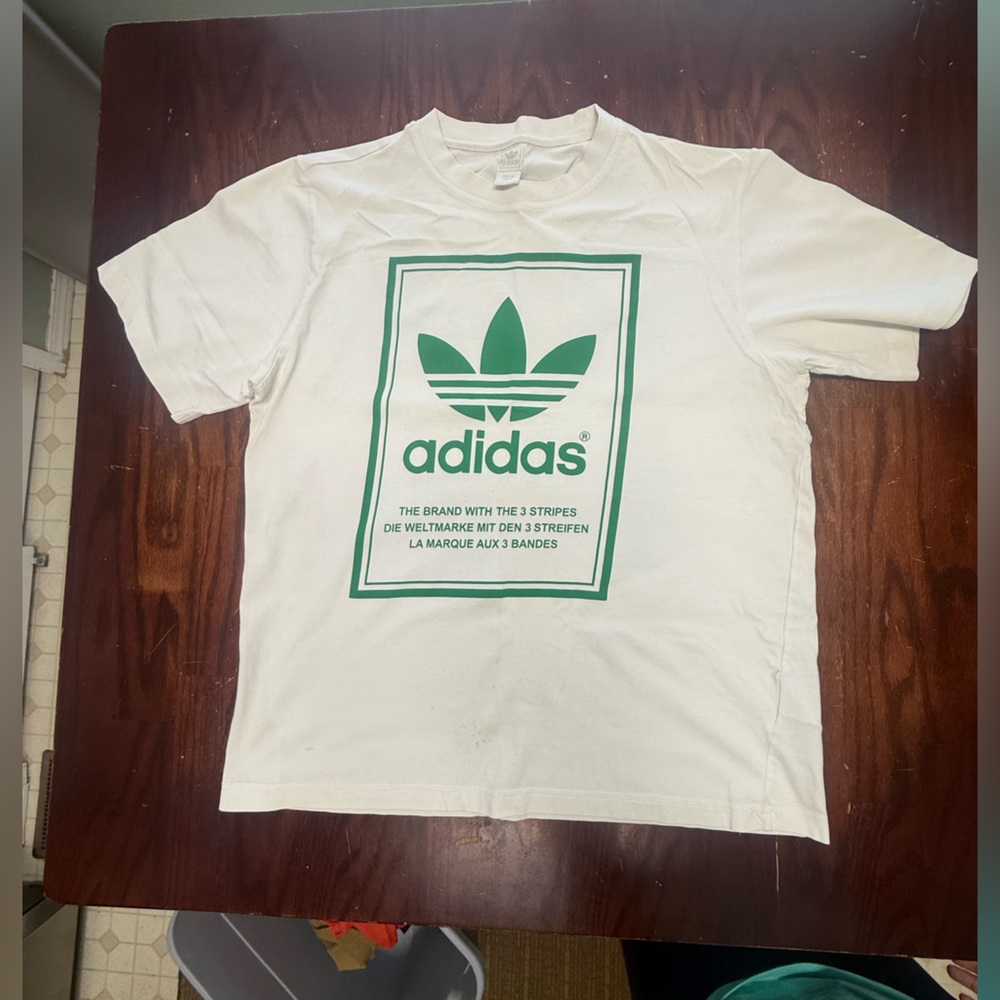 Adidas Vintage White and Green Logo T-Shirt
